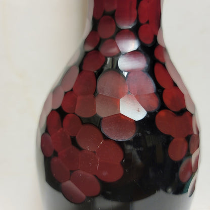 Glass hand blown 19"  Deep Ruby Blood Red vase Plucked top Pontil Thumbprint