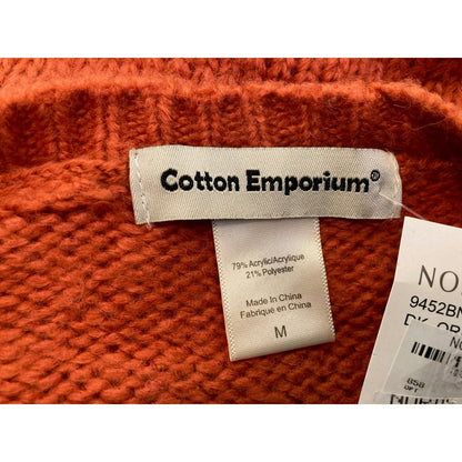 Cotton Emporium Ribbed Crew Neck Pullover Sweater Size Medium in Dark Orange NWT