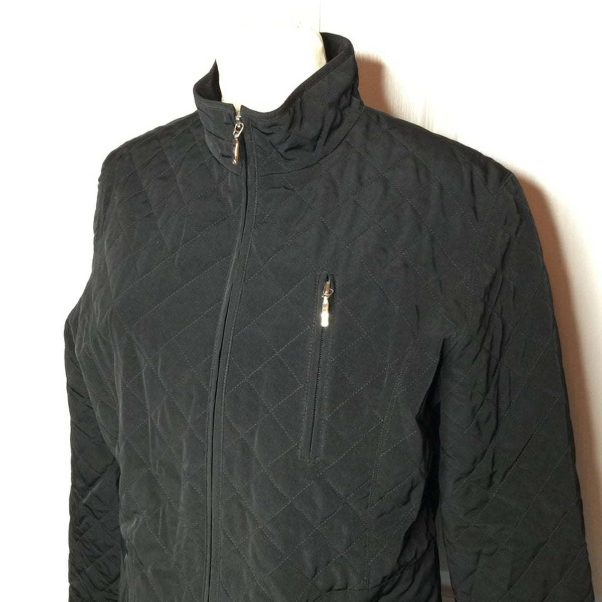 Liz Claiborne Women's Quilted Jacket Full Zip Long Sleeve Solid Black Size LARGE