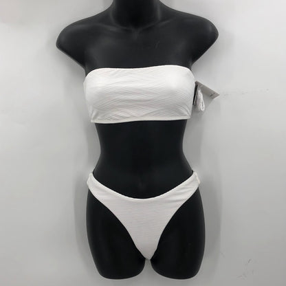 O'neill 2 Piece White BathingSuit Swimwear Small Saltwater Solid Texture Bandeau