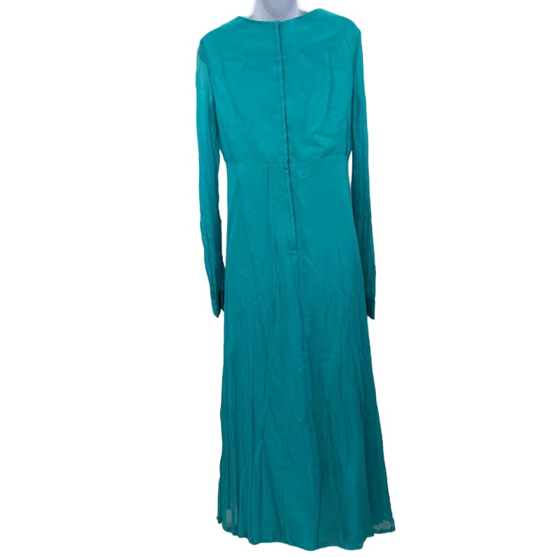 Vintage 1950s Chiffon maxi blue/green two tone Dress rhinestones Lined Small
