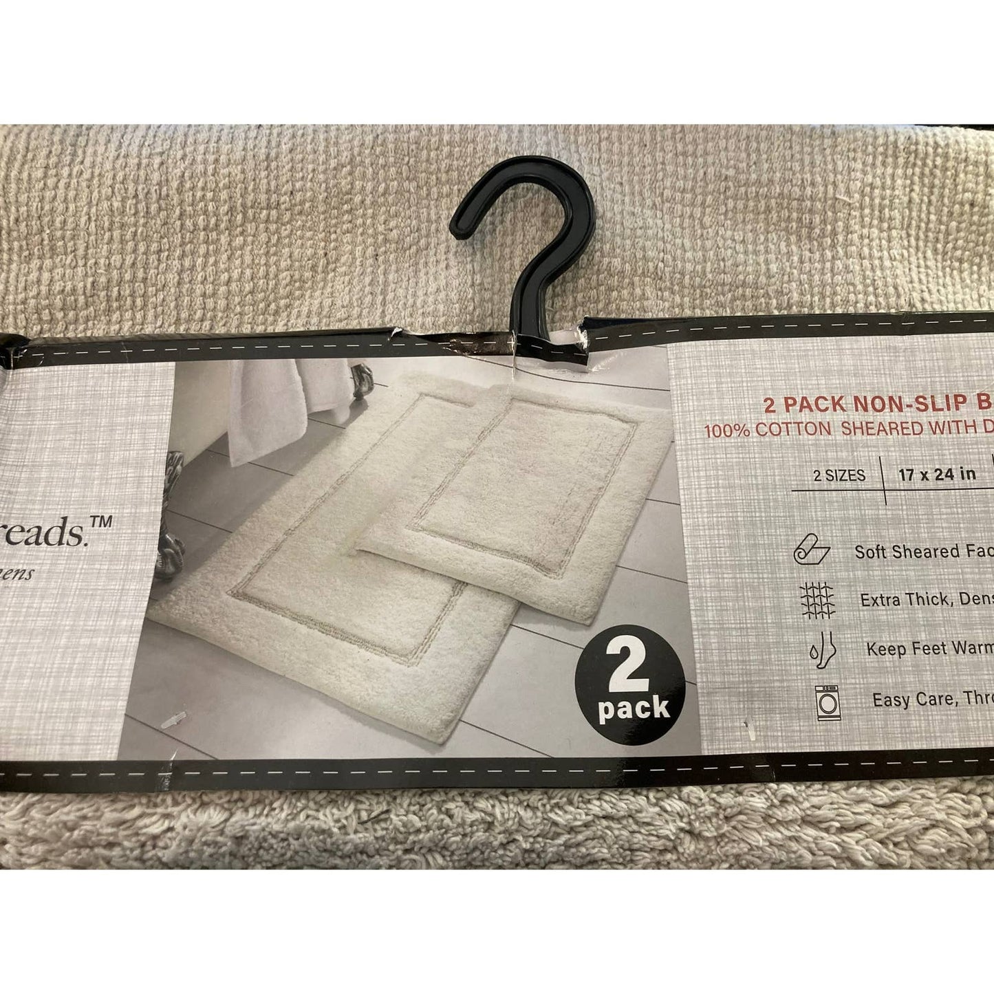 Modern Threads 2-Pack Non-Slip Backing Solid Loop Bath Mat Set in Silver NWT
