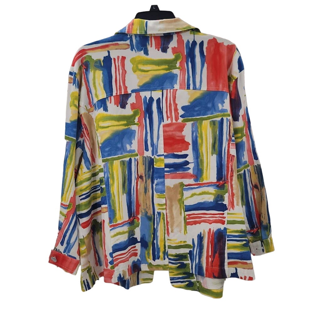 Draper & Damons Womens 2X Casual blue Red gEOMETRIC Lightweight Coat Jacket