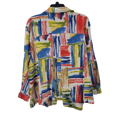 Draper & Damons Womens 2X Casual blue Red gEOMETRIC Lightweight Coat Jacket