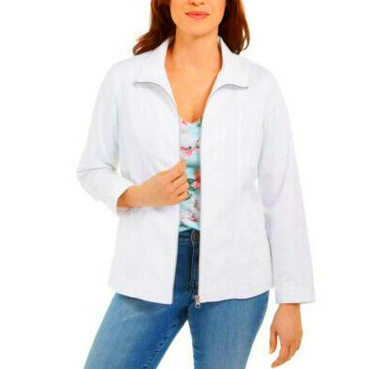 Karen Scott Small Petite Full Zip Lightweight Jacket Long Sleeve Almond Khaki PS
