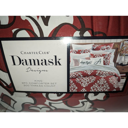 Charter Club Damask Designs Outline  3 PC Duvet Cover Set Maroon Red King NEW