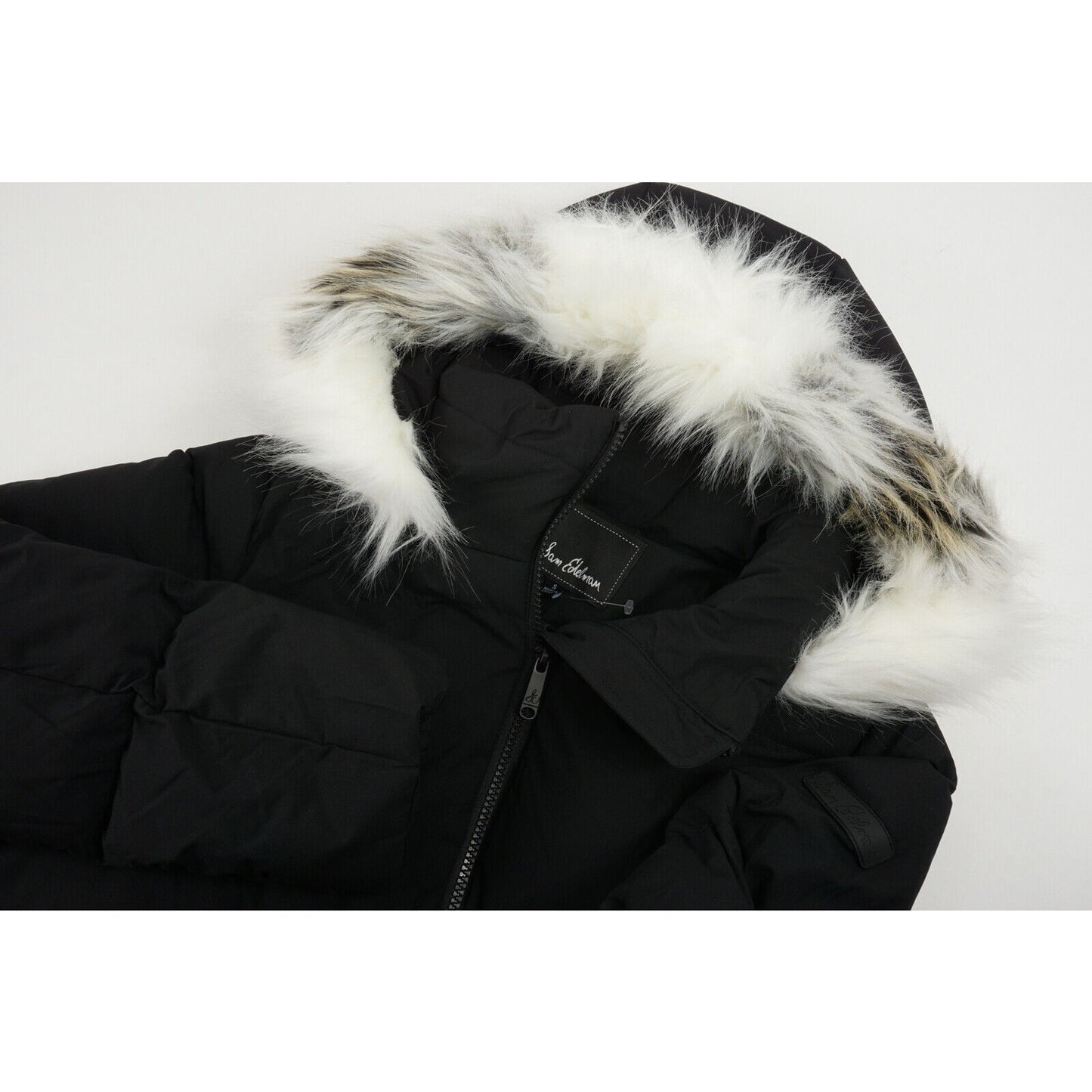 Sam Edelman Faux Fur Trimmed Hooded Zip Front Puffy Parka Size Medium Black NWT