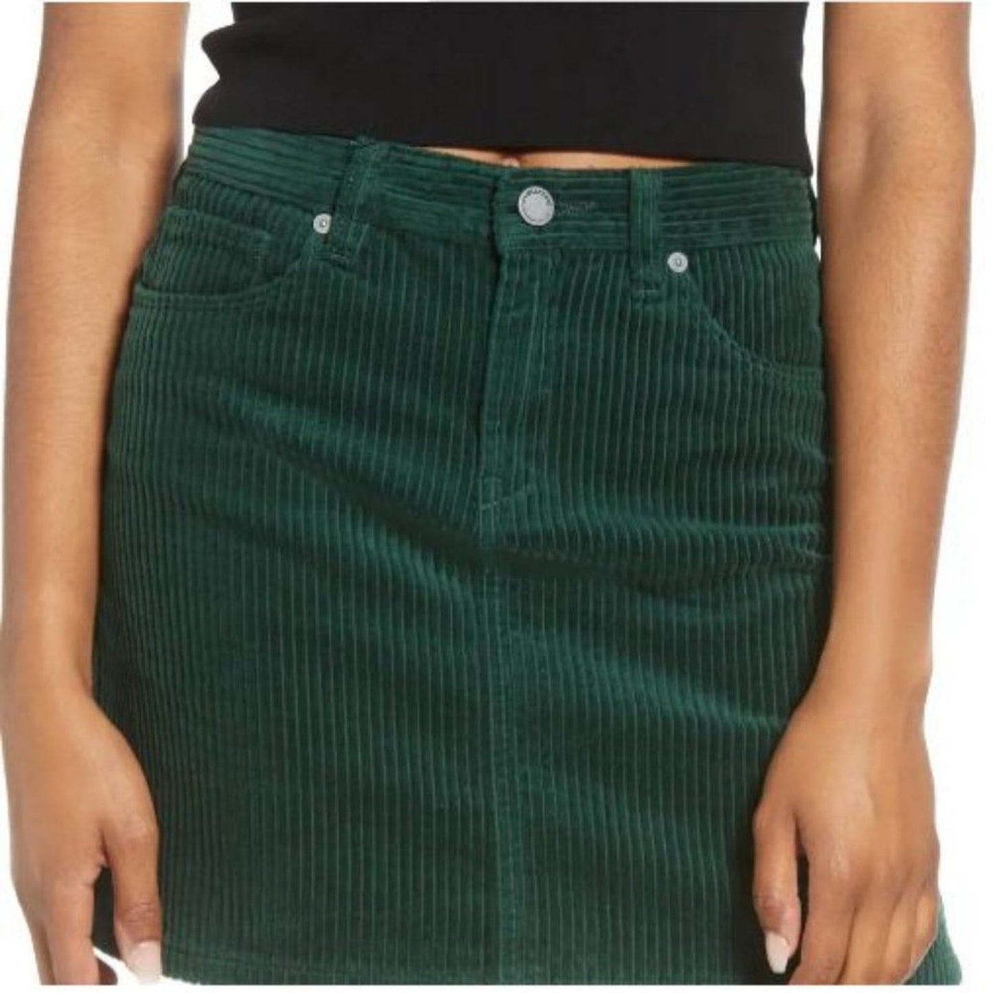 BLANKNYC Corduroy Mini Skirt Zip Fly Button Closure Five-Pocket Emerald 29