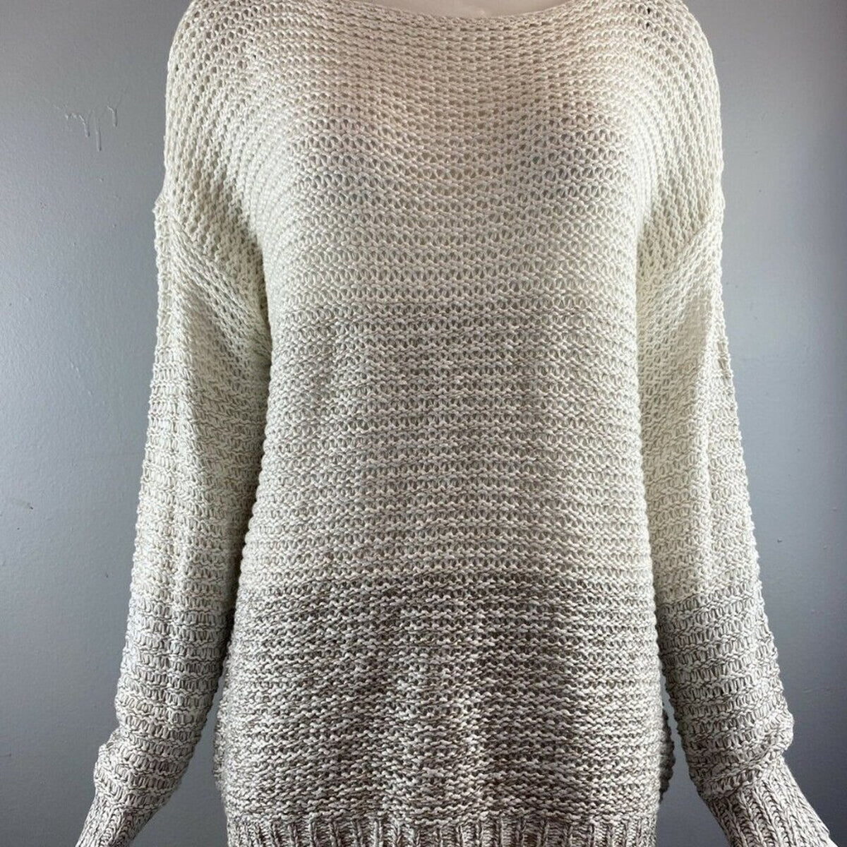 Rdi Open Stitch Pullover Sweater Long Sleeve V-Neck Natural Combo X-Large NEW