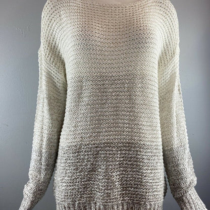 Rdi Open Stitch Pullover Sweater Long Sleeve V-Neck Natural Combo X-Large NEW