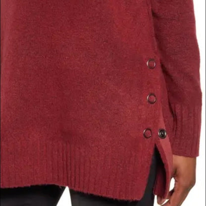 Caslon Red Cordovan Side Snap Tunic Sweater Size Small