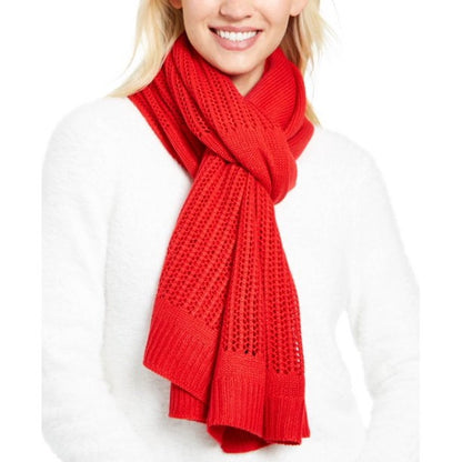 DKNY Red Open-Knit Blocked Scarf Open Weave COZY NEW gift holiday Unisex