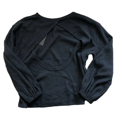 Lulus Jack of All Trades Cutout Back Waffle Sweater XS/Extra Small Black NWT USA