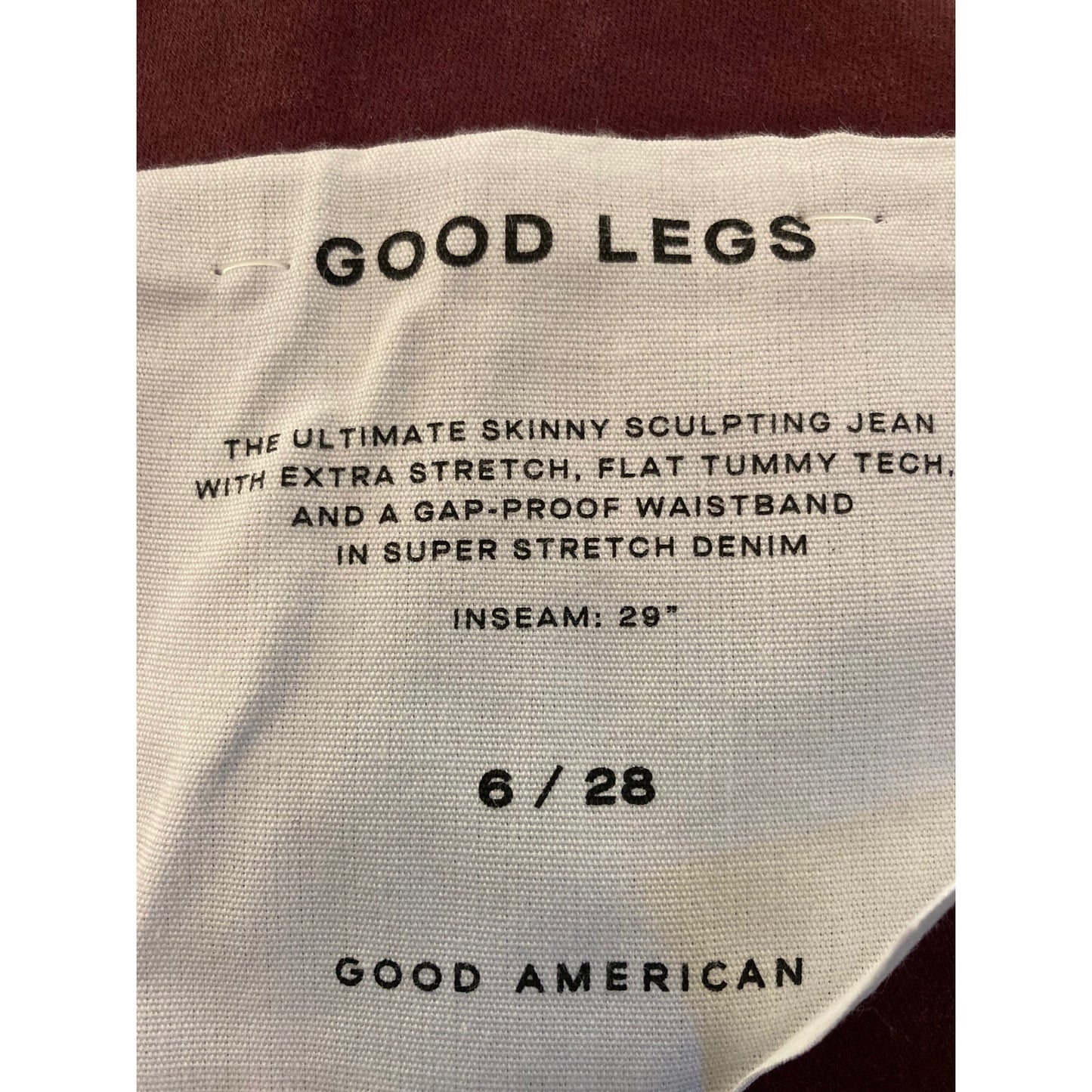 Good American Skinny Sculpting Super Stretch Jeans Sz 6/28 in Burgundy NWT