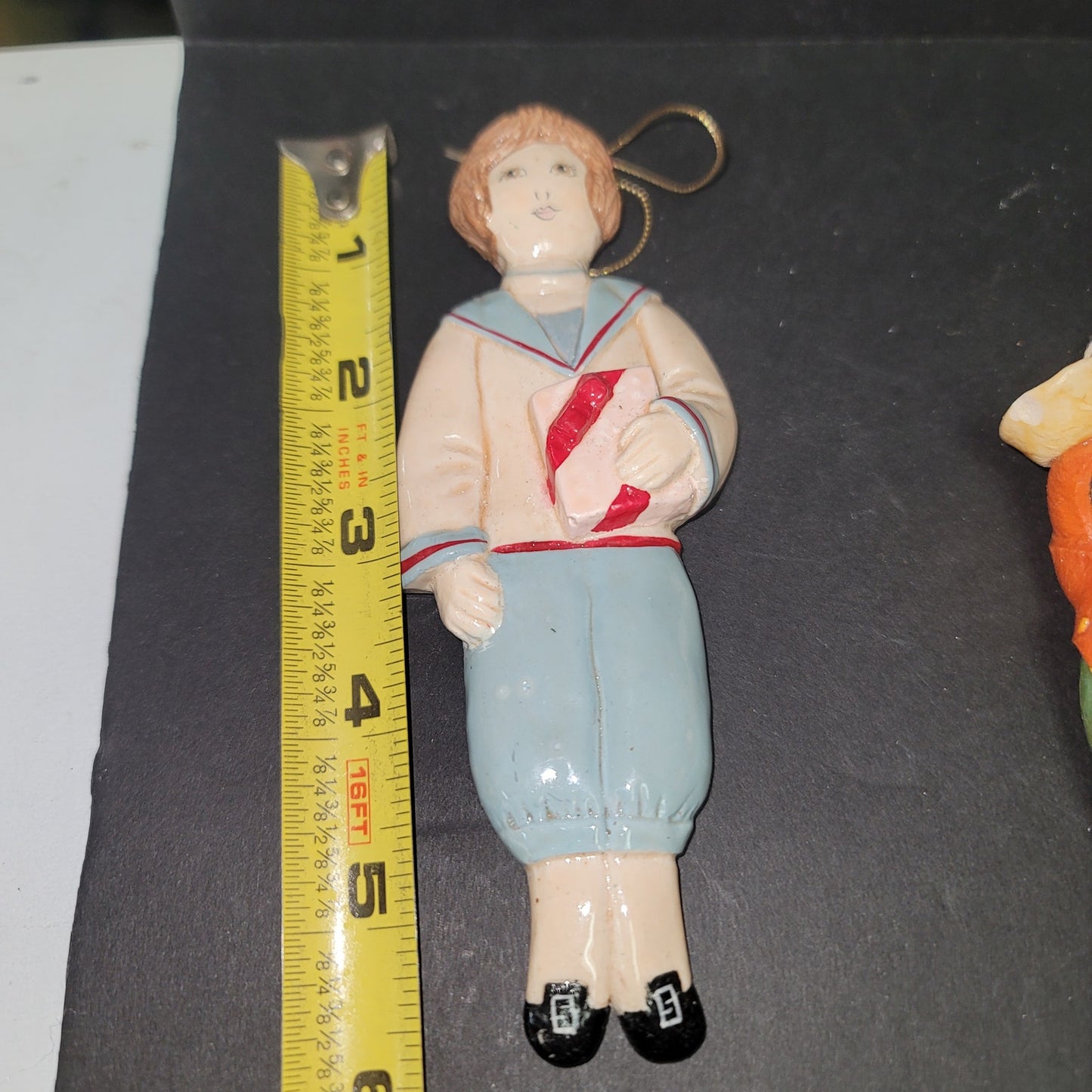 vINTAGE CHARLEE McGee chirstmas Ornament HandPainted 1982 Boy holding package