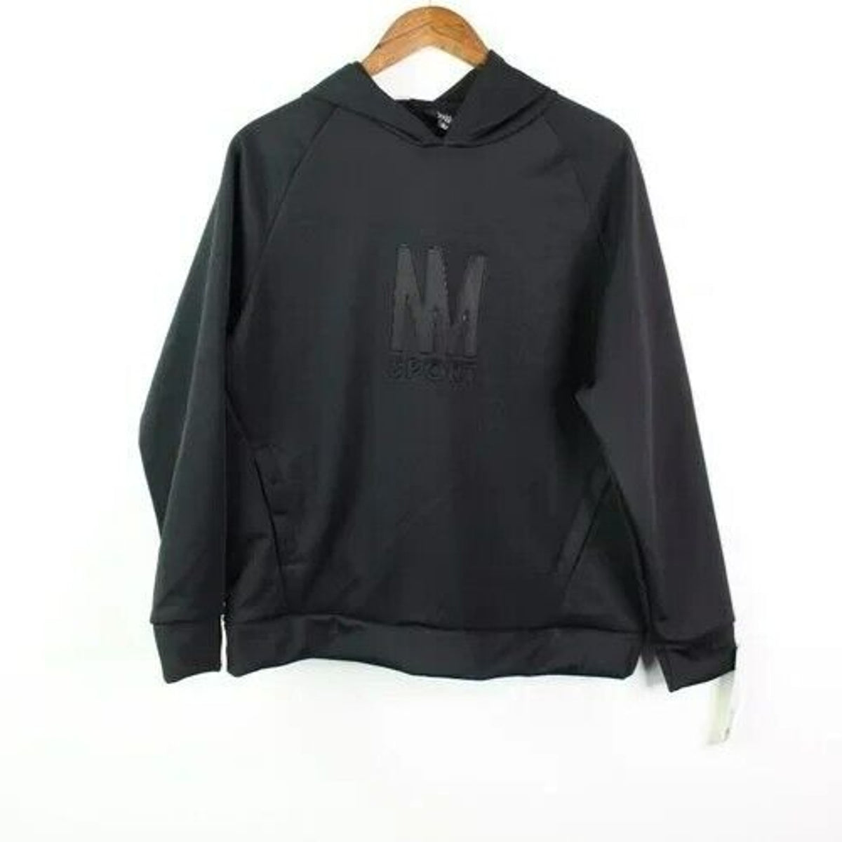 Nicole Miller Sport Embossed Scuba Hoodie Black Size Large Black NWT Long Sleeve