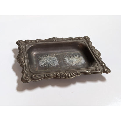 Vintage Miniature Salt and Pepper Shakers Clear Glass Silver Tone Metal Tray Set