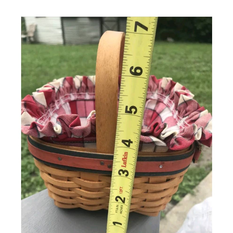 Longaberger basket small red green plaid insert Berry picker Handwoven 2001 Ohio