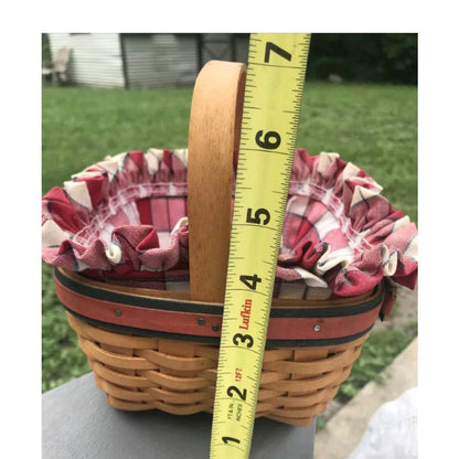 Longaberger basket small red green plaid insert Berry picker Handwoven 2001 Ohio