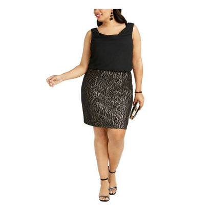 BCX Above The Knee Sheath Cocktail Dress Sleeveless Cowl Neck Black Plus 3X