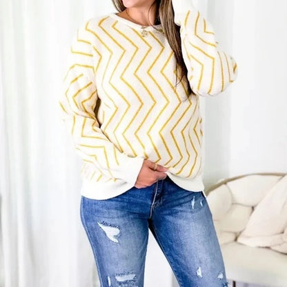FRNCH Paris NWT Cozy Vertical Zig Zag White Yellow Sweater Size Medium/Large