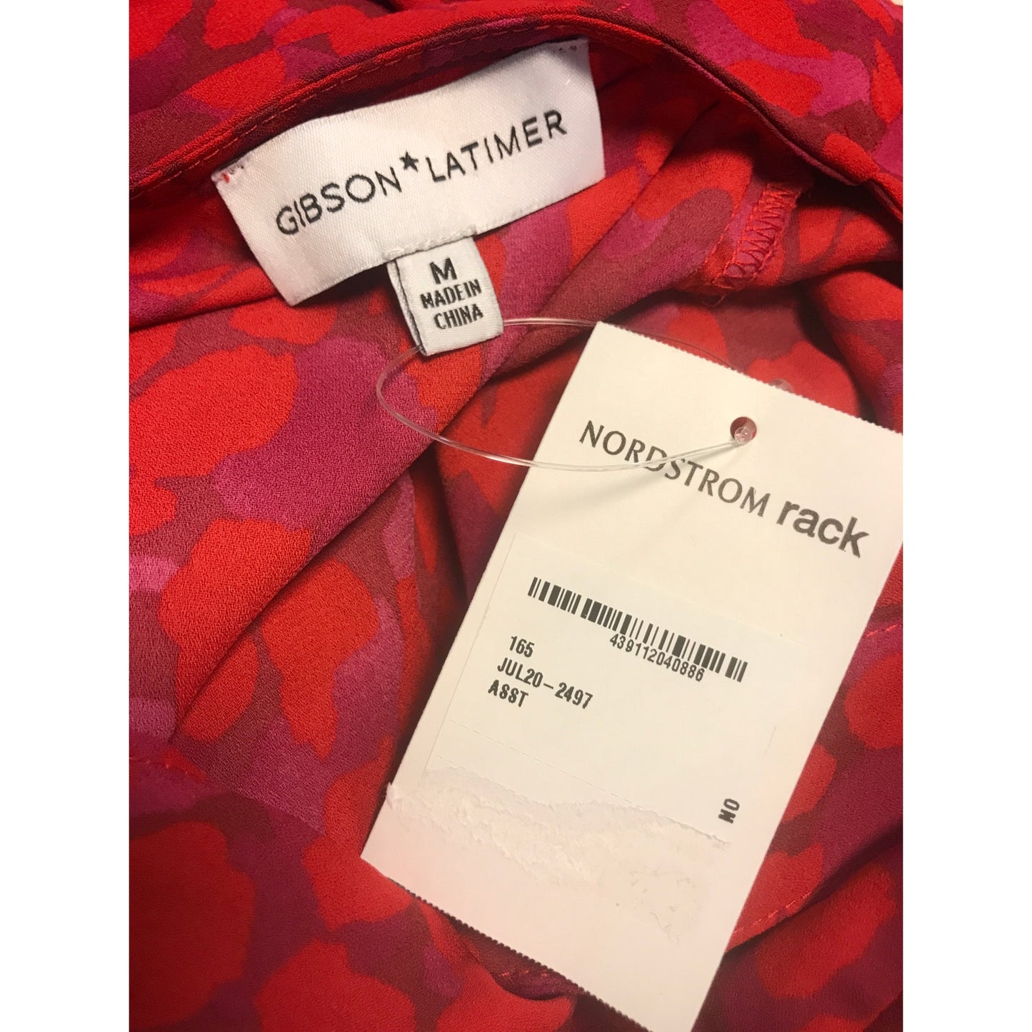 Gibson Latimer NWT Long Sleeve V-neck Red & Pink Blouse Medium Top