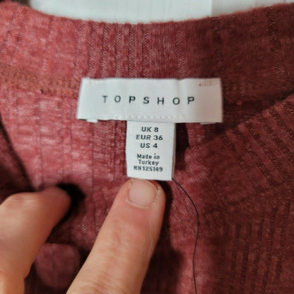 Topshop Split Back Cut & Sew Sweater Crewneck Split Back Long Sleeves Size US 4