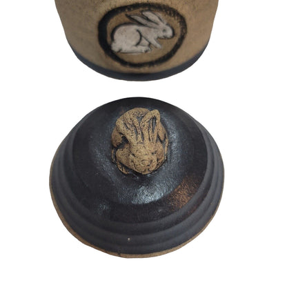 TURTLE HILL HANDMADE Studio Art Pottery Lidded Canister Pot Stamped BUNNY RABBIT