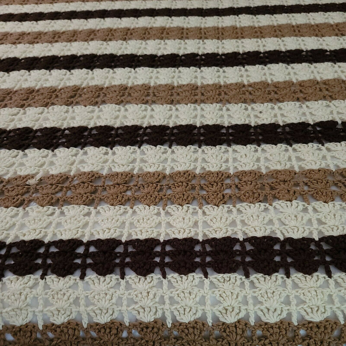 Queen/ Full Vintage Crochet Afghan Blanket Granny Square Handmade 77" x 82"