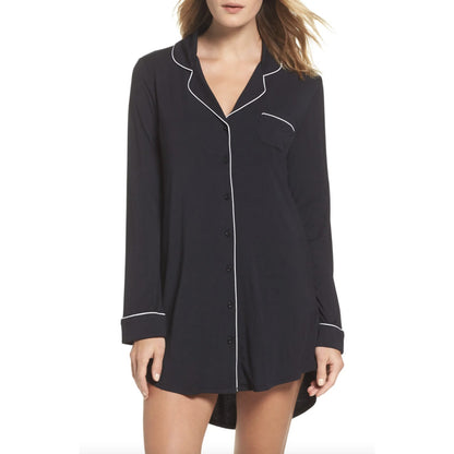 NORDSTROM LINGERIE Moonlight Nightshirt Pajamas PJs Black white piping Small NEW