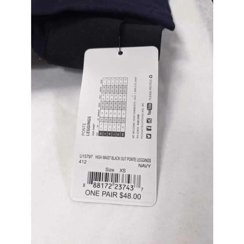 Hue Blackout Opaque Look Tights High Waisted Ponte Leggings Navy Size X-Small