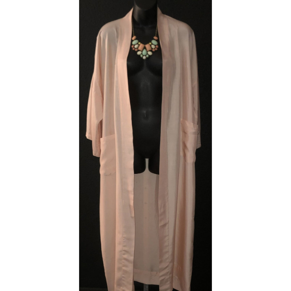 Lillian Vernon Size Medium Pink Long 100% Silk Vintage Robe Hollywood Glam Diva