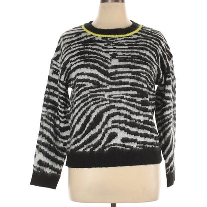 Love By Design Pullover Sweater Long Sleeve Black Zebra Yellow XL