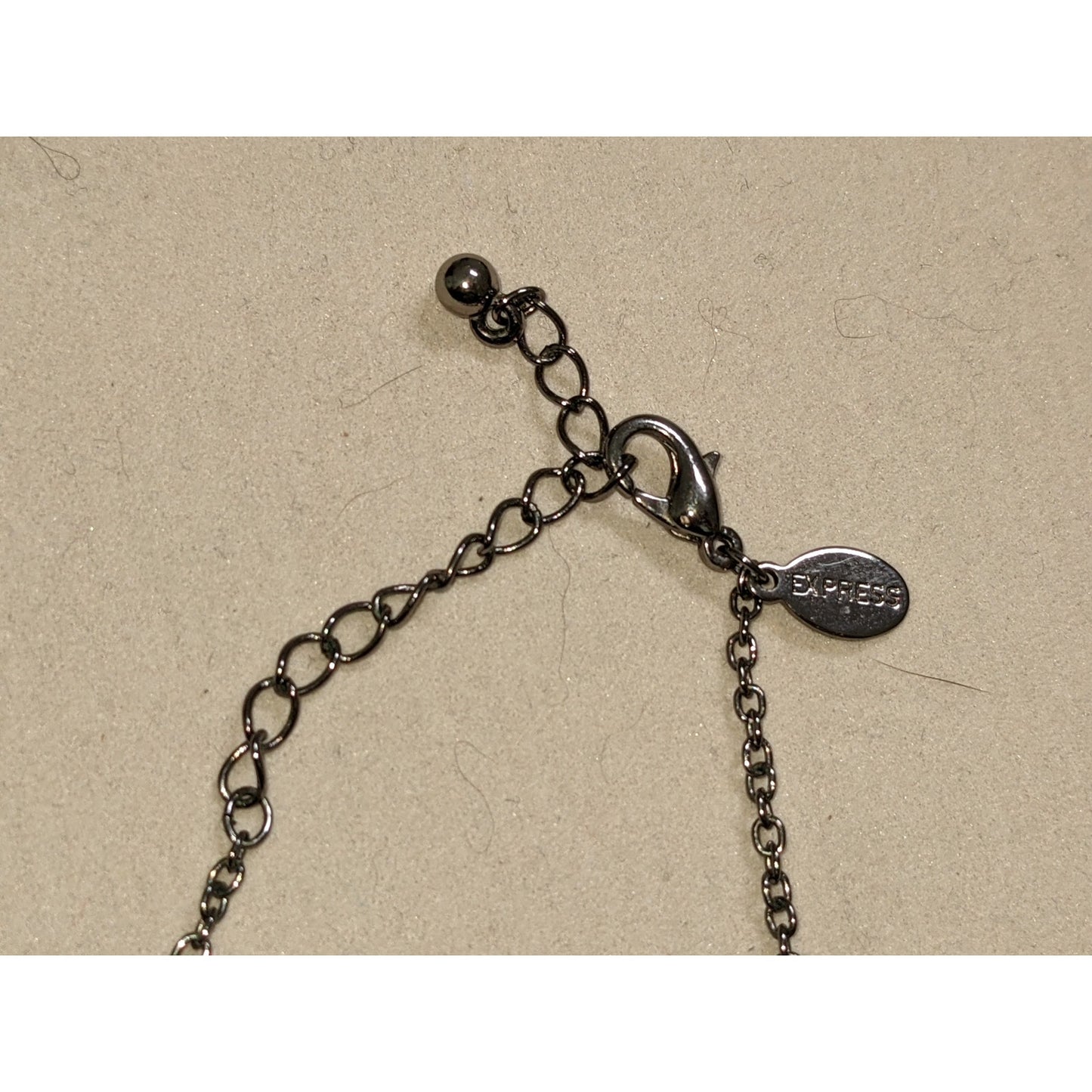 Express Signed Black Stone Dangle Cut Beaded Chain Gunmetal Silver Color
