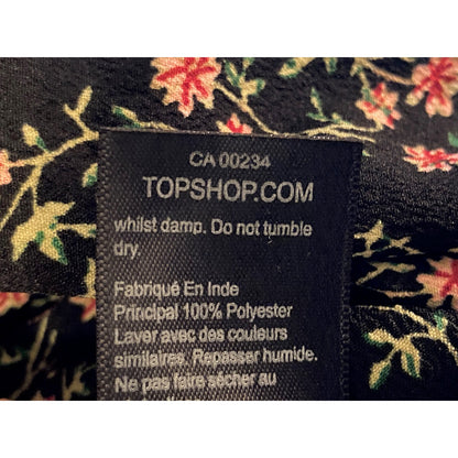 TOPSHOP Tiny Front Pleats Long Sleeve Mini Dress Sz 12 in Black Floral Multi NWT