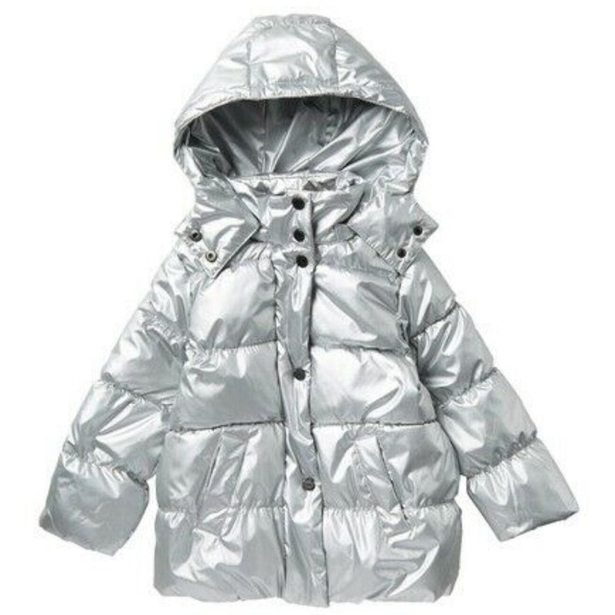 Urban Republic Silver Puffer Jacket Hood Long Sleeves Medium 5/6 Childs Girls