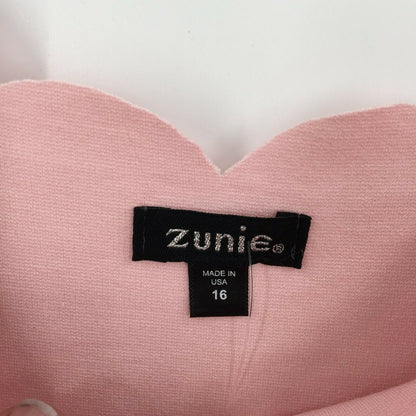 Zunie Skater Dress Peplum Front Round Neck Cap Sleeve Light Wash Solid Pink 16