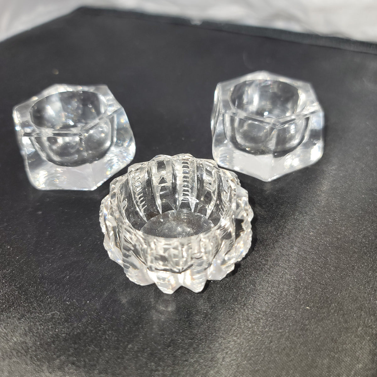 Lot of 3 mini glass crystal salt cellars tableware cut