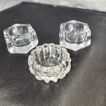 Lot of 3 mini glass crystal salt cellars tableware cut