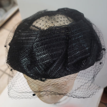 Vintage black capulet women's 1950 black hat netting union made