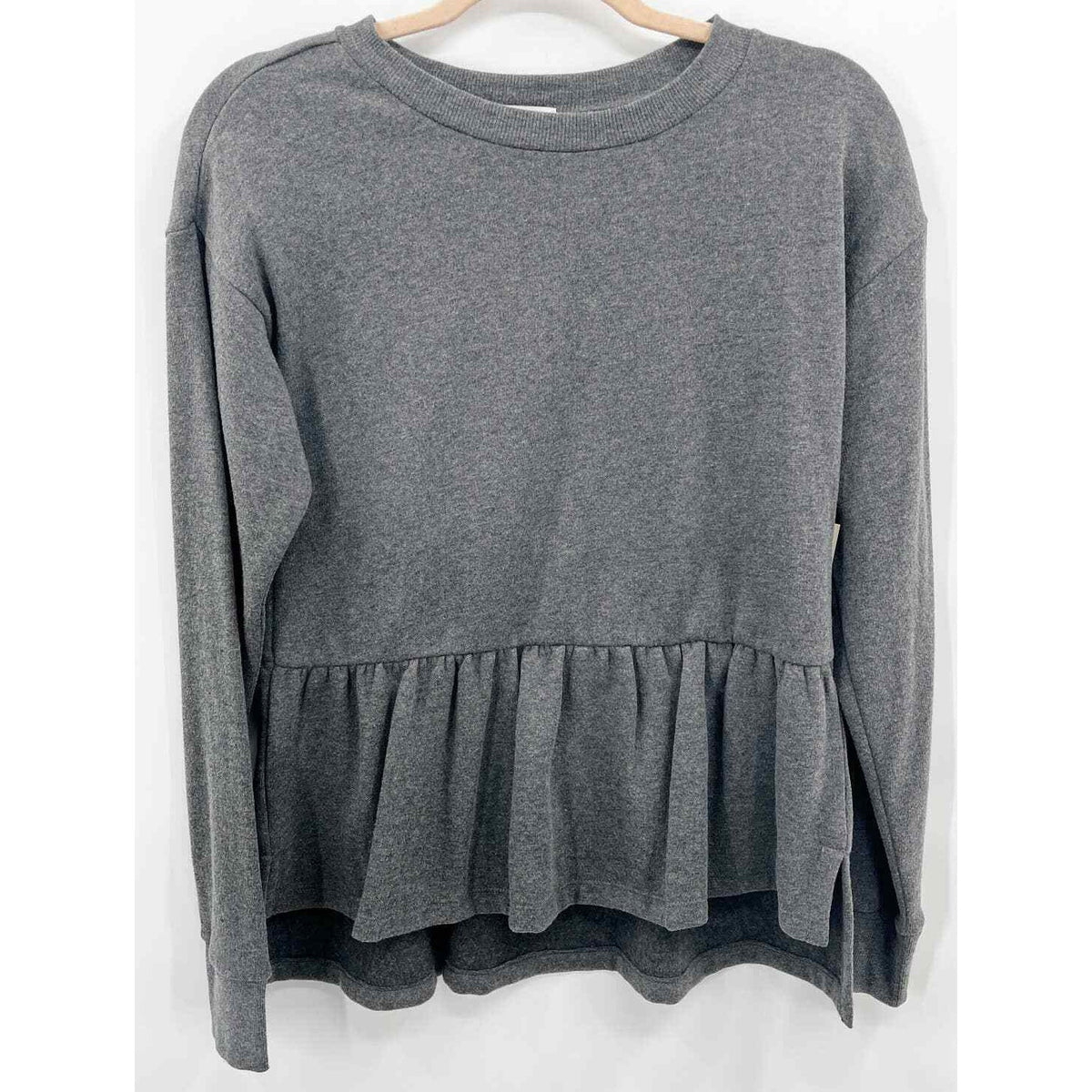 14th & Union Women's Top Small Charcoal Heather Grey/Gray NEW Peplum Hem Sweater