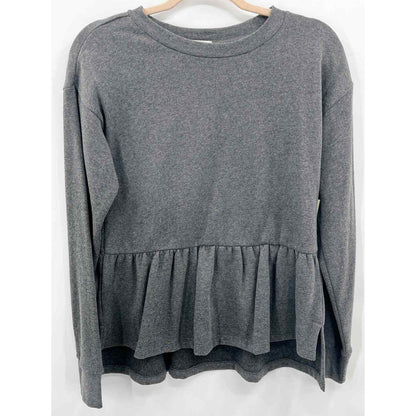 14th & Union Women's Top Small Charcoal Heather Grey/Gray NEW Peplum Hem Sweater
