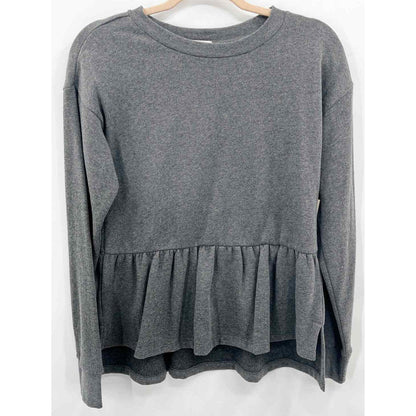 14th & Union Women's Top Small Charcoal Heather Grey/Gray NEW Peplum Hem Sweater