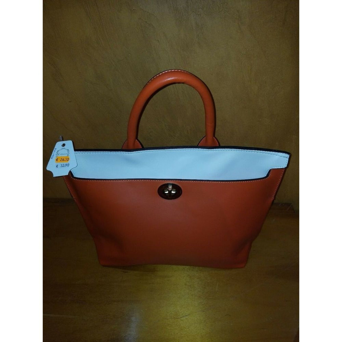 Spanish Orange white Leather Tote purse Single handle Strap NEW Shoulder strap