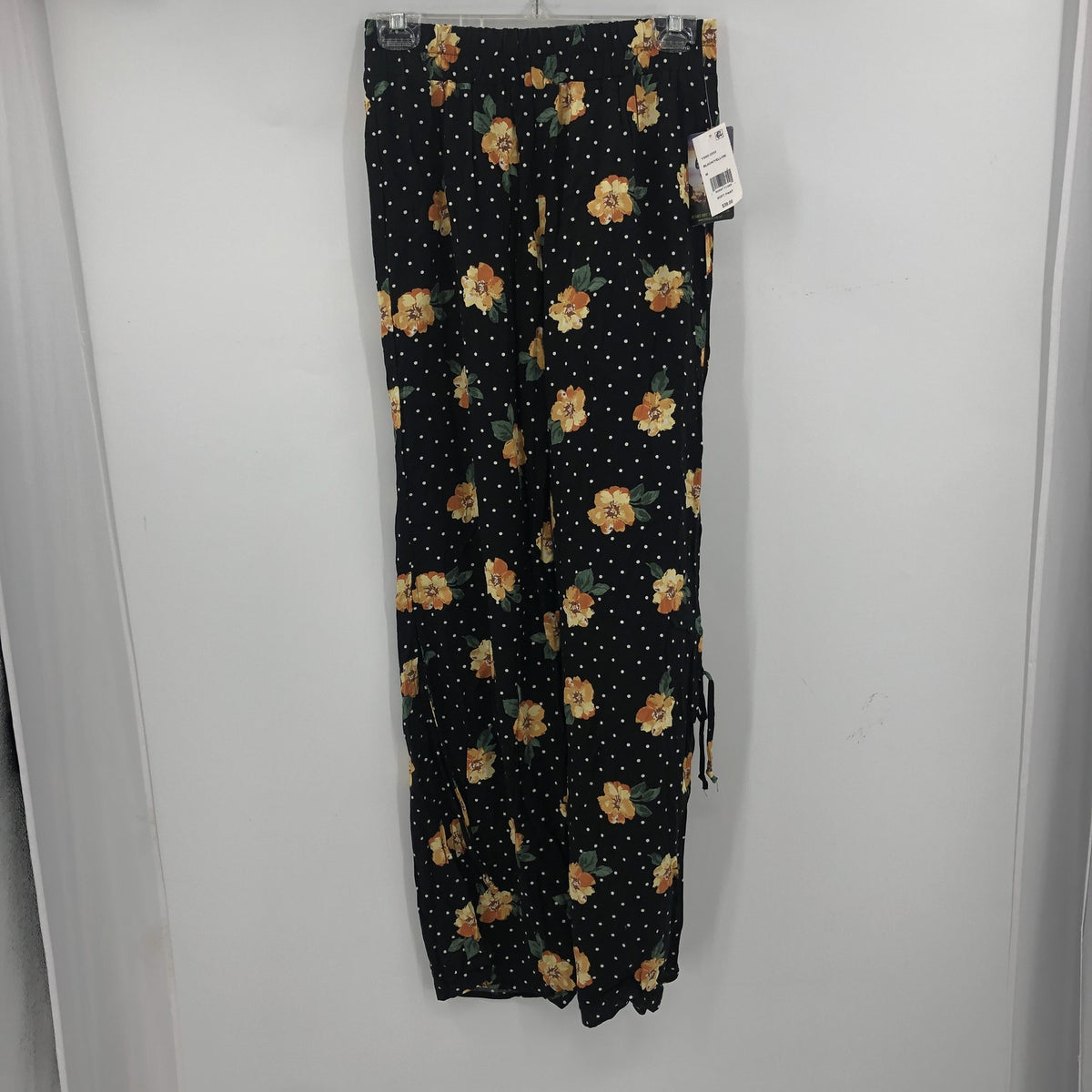 Bebop NWT Floral Side Slit Hem Lace Up Soft Pants High Rise Pull On medium