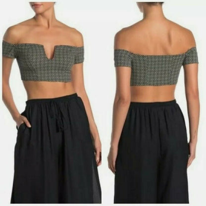 Free People Intimately Lucky Now Brami Crop Top Womens Small Nwt $48 Black Combo