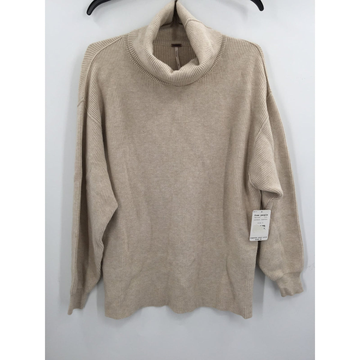 Free People OVERSIZED slouchy Turtleneck Tunic Sweater Oatmeal Heather NEW Small