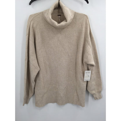 Free People OVERSIZED slouchy Turtleneck Tunic Sweater Oatmeal Heather NEW Small