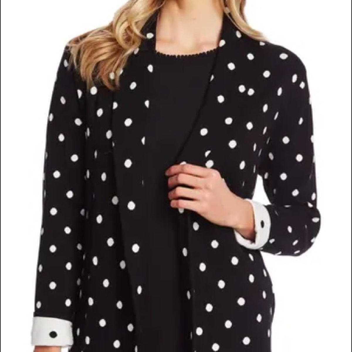 CeCe NWT Black White Polka Dot Open Front Long Cardigan Size XSmall