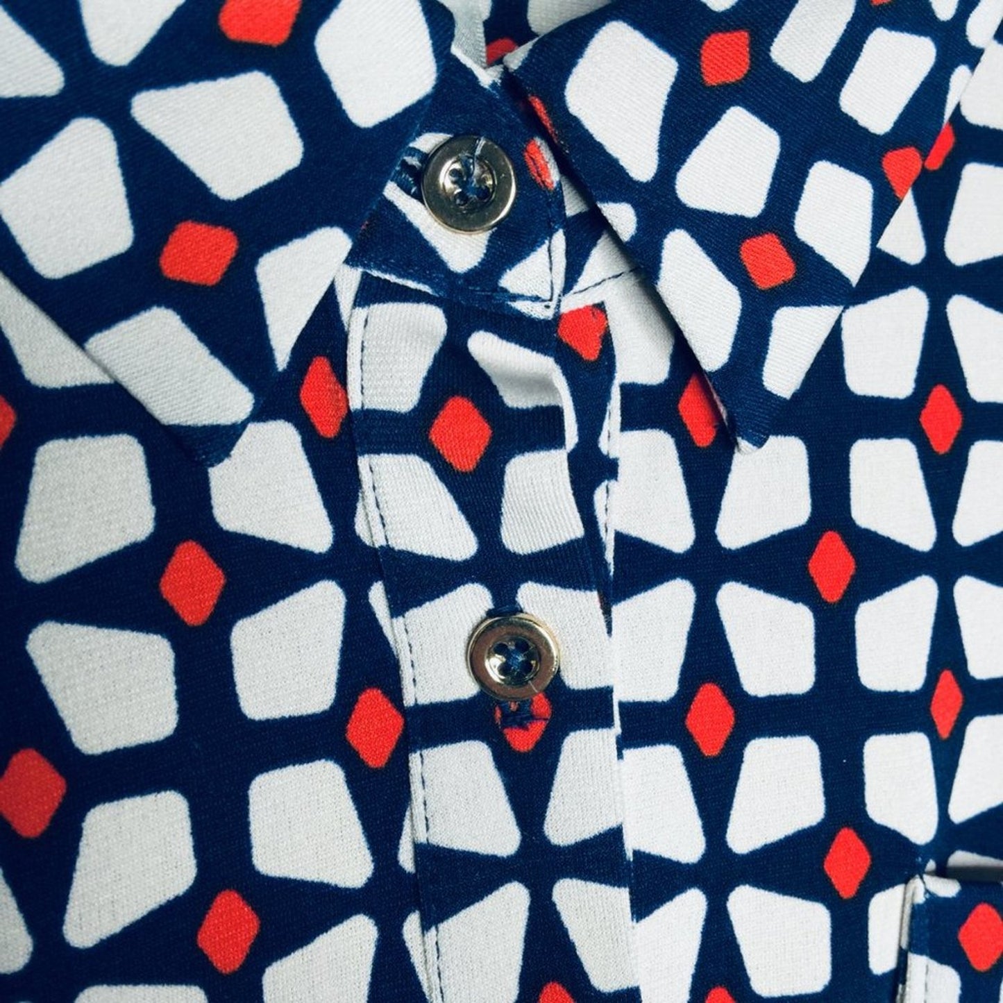 Donna Morgan Long Sleeve Shift Dress Collared Geometric Blue/White/orange Size 6